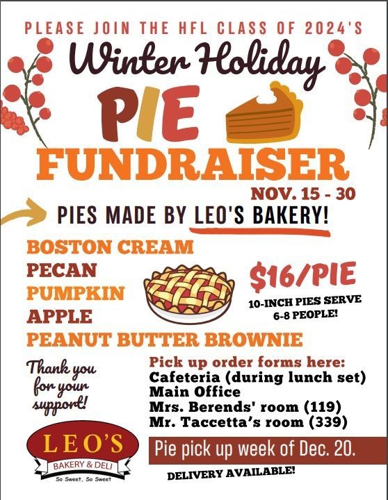 winter holiday pie fundraiser flyer