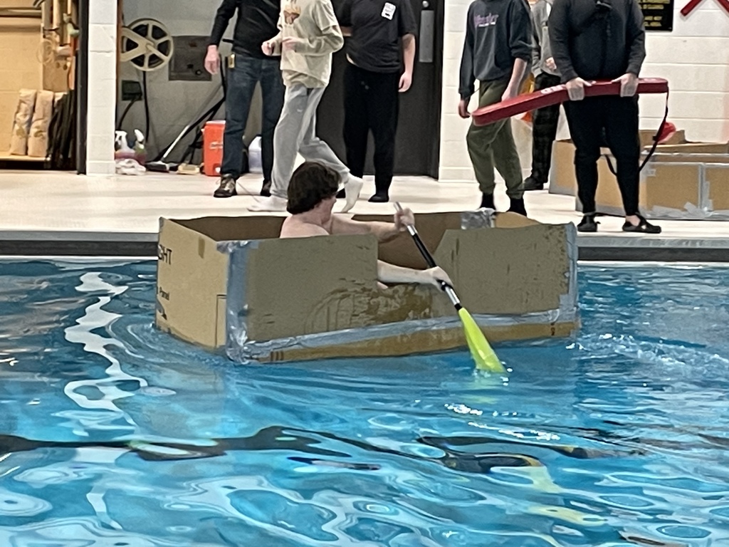 Mr Callens Transportation Class testing out their cardboard boats!