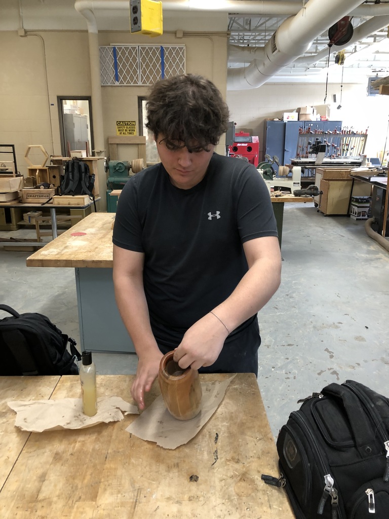 Finishing touches in Advanced Innovations in Wood Design technology class.  Developing craftsperson skills for the future!