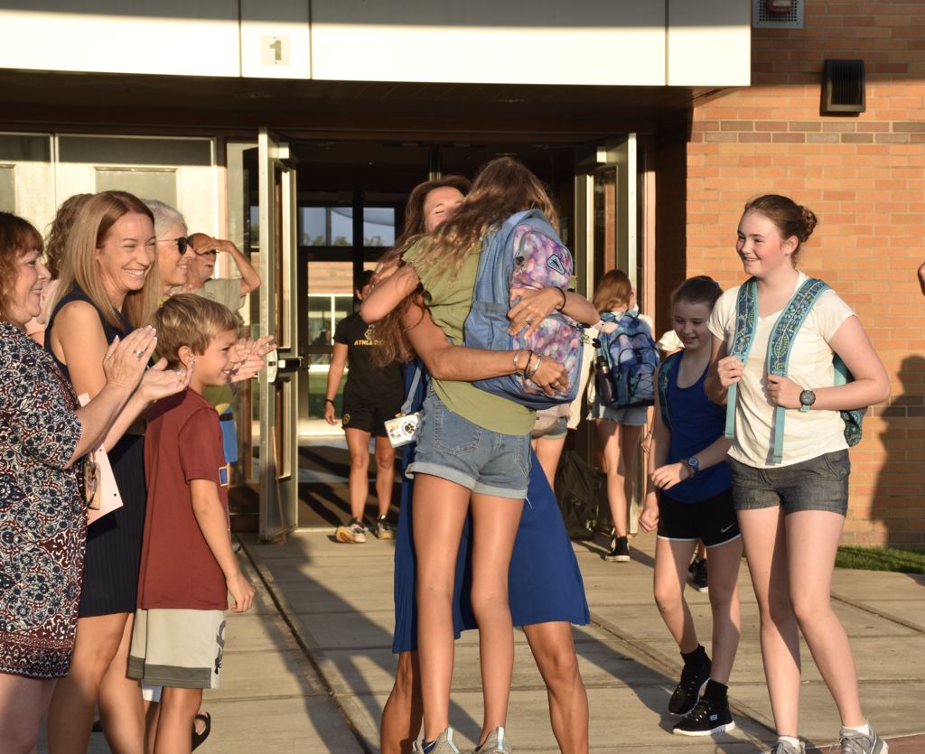 hugging at middle